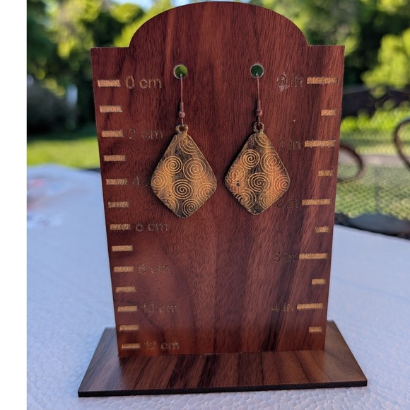 Jewelry - Copper Tone Diamond Spiral Etched‎ Drop Earrings Boho Dangle Jewelry